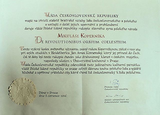 akt darowania rekopisu de revolutionibus 0