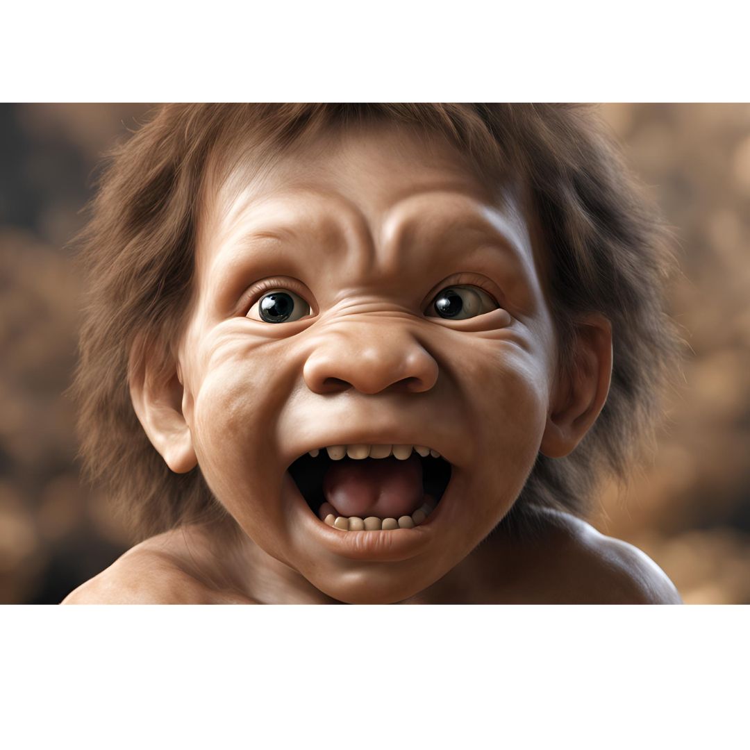 obraz dziecka neandertalczyka wygenerowany przez sztuczną inteligencję