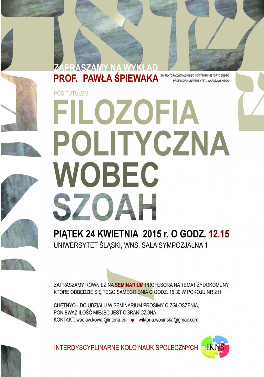 Wykład pt. „Filozofia polityczna wobec Szoah” prof. dr. hab. Pawła Śpiewaka